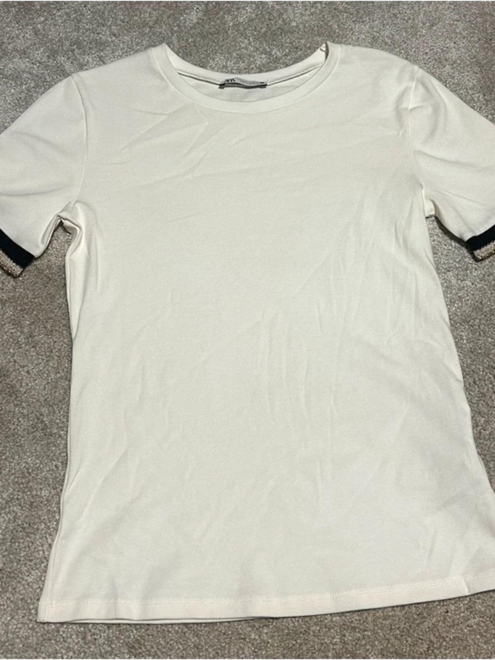 Zara Cream Short Sleeve Tee With Black Trim
